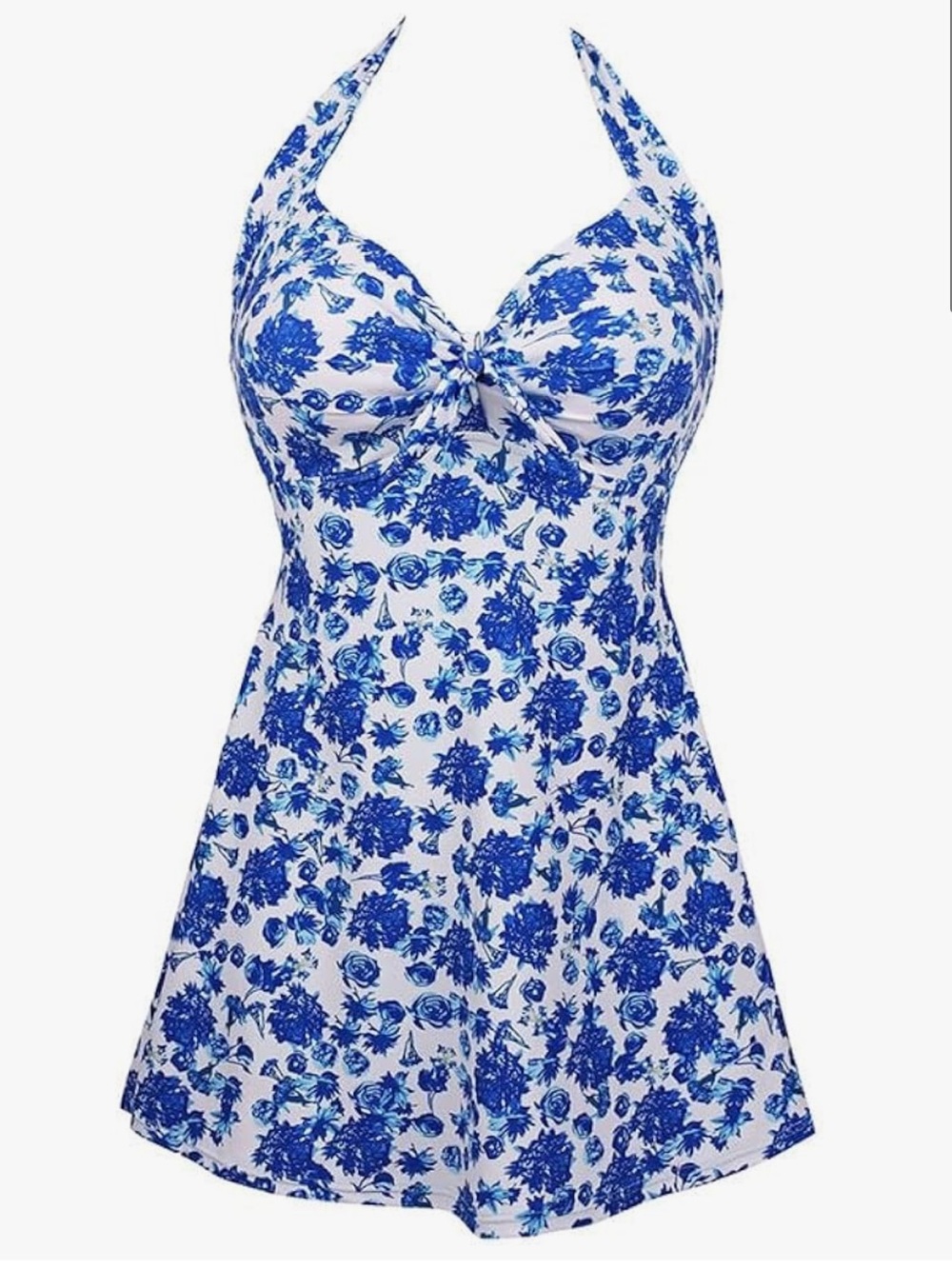 Blue & White Floral Halter Swimdress
